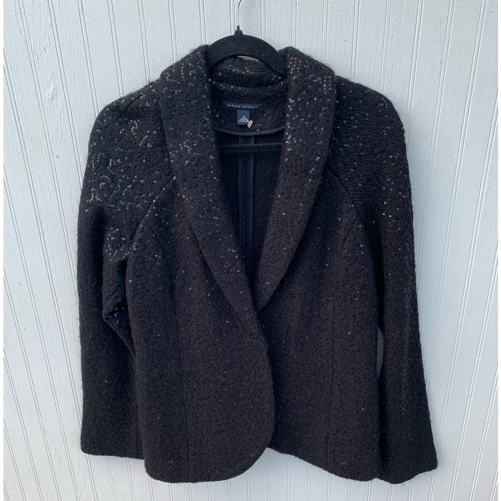 Black sequin wool dress coat BANANA REPUBLIC